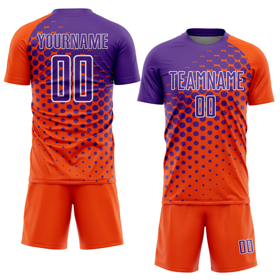 Custom Orange Purple-White Modern Polka Dot Sublimation Soccer Uniform Jersey