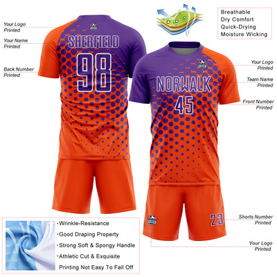 Custom Orange Purple-White Modern Polka Dot Sublimation Soccer Uniform Jersey