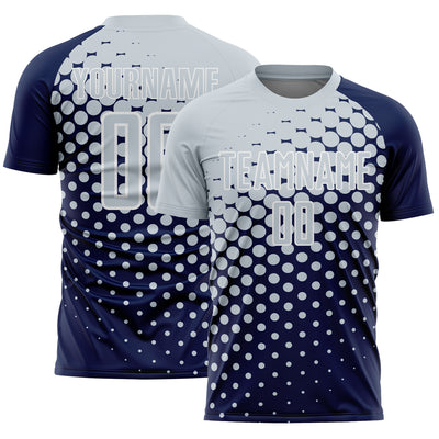 Custom Navy Silver-White Modern Polka Dot Sublimation Soccer Uniform Jersey