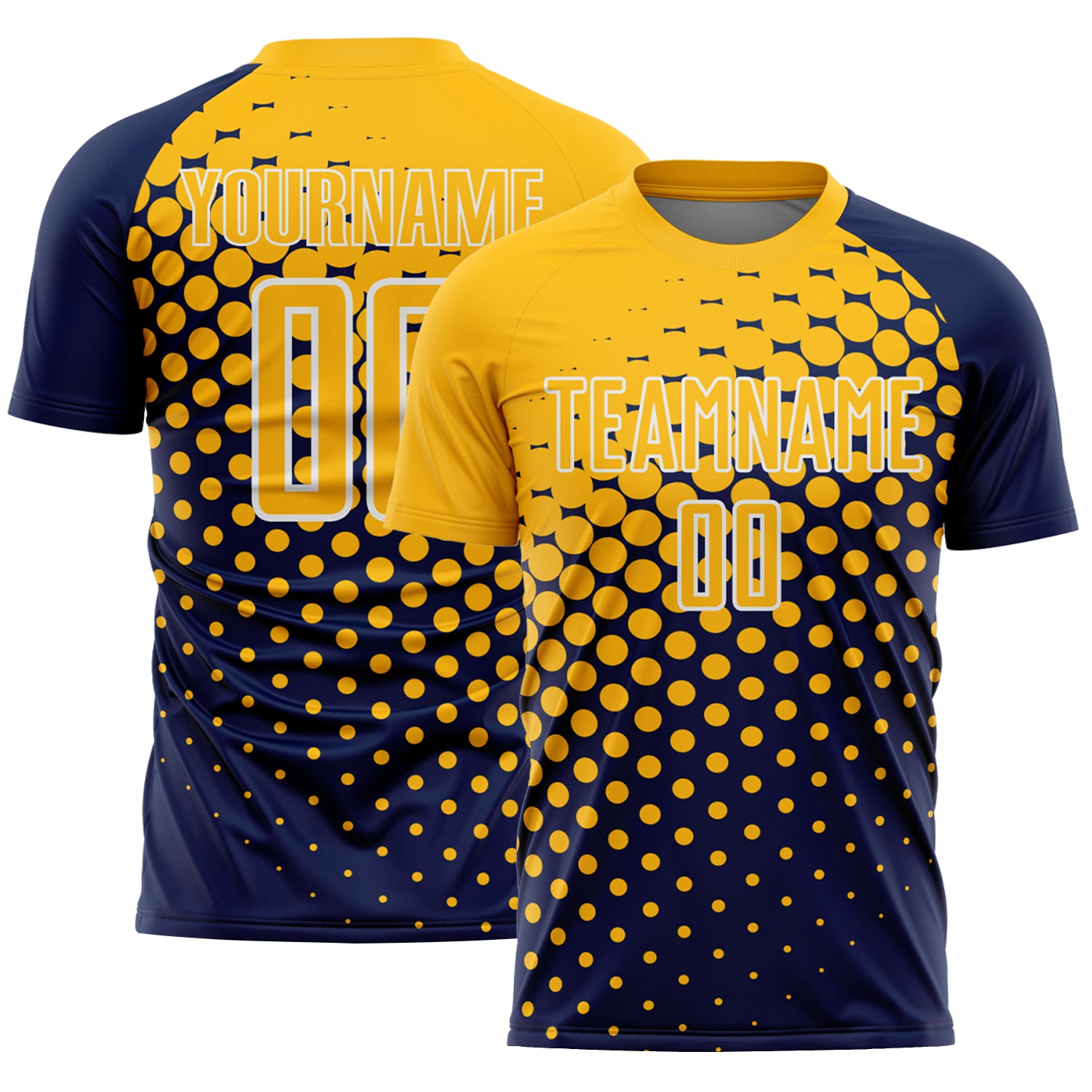 Custom Navy Gold-White Modern Polka Dot Sublimation Soccer Uniform Jersey