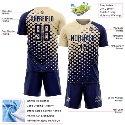 Custom Navy Cream Modern Polka Dot Sublimation Soccer Uniform Jersey