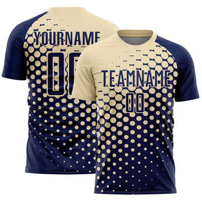 Custom Navy Cream Modern Polka Dot Sublimation Soccer Uniform Jersey