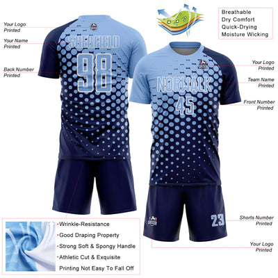 Custom Navy Light Blue-White Modern Polka Dot Sublimation Soccer Uniform Jersey