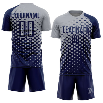 Custom Navy Gray Modern Polka Dot Sublimation Soccer Uniform Jersey