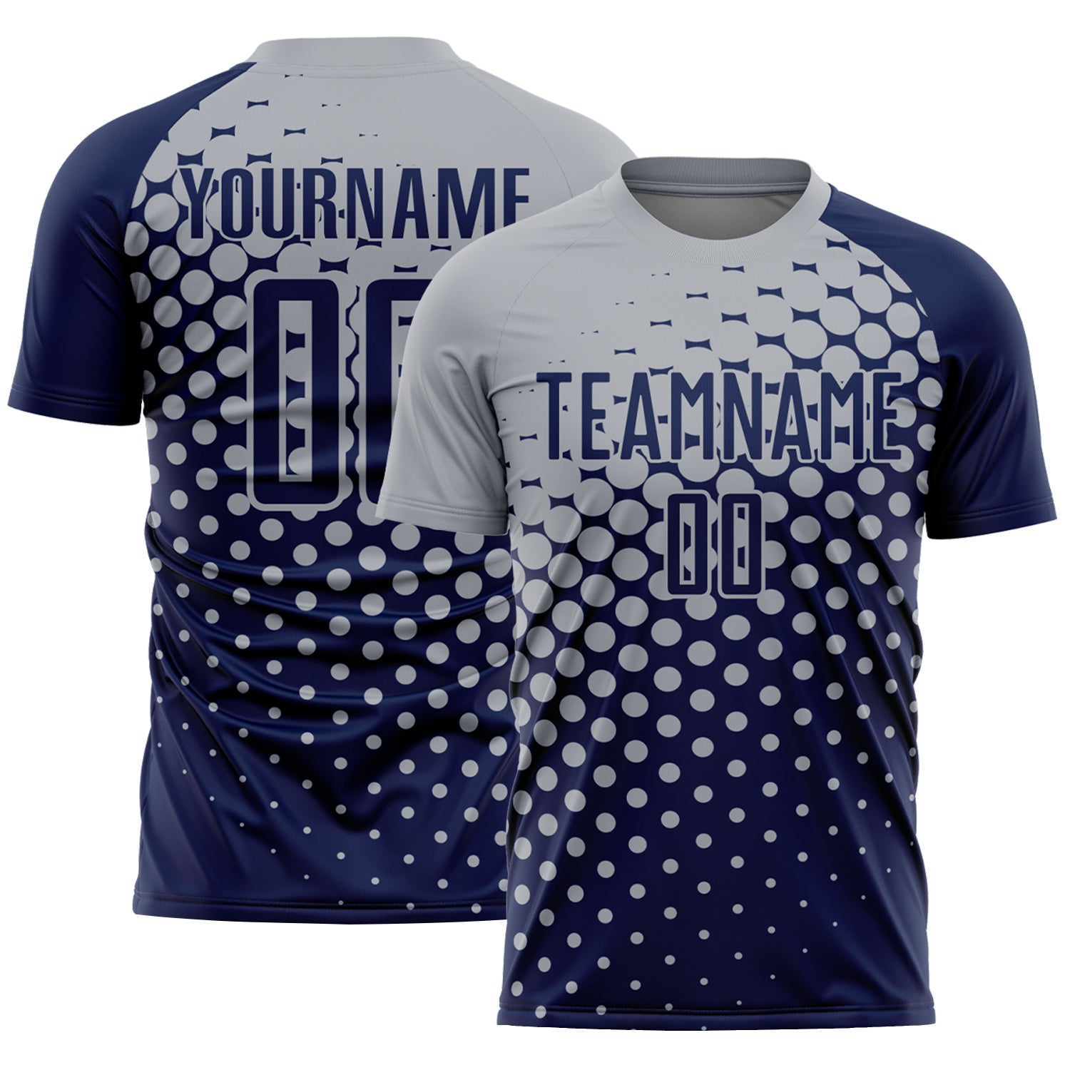 Custom Navy Gray Modern Polka Dot Sublimation Soccer Uniform Jersey