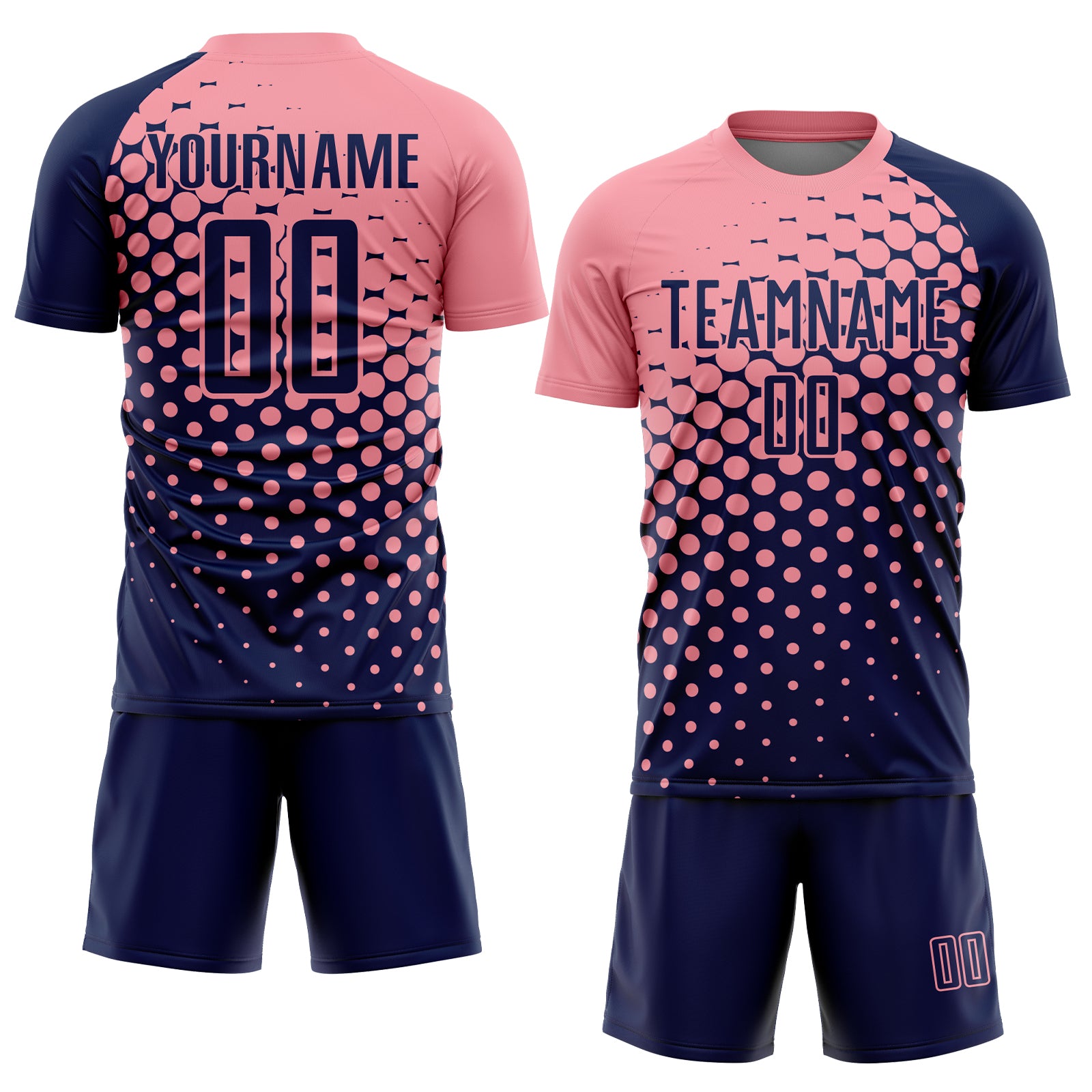 Custom Navy Medium Pink Modern Polka Dot Sublimation Soccer Uniform Jersey