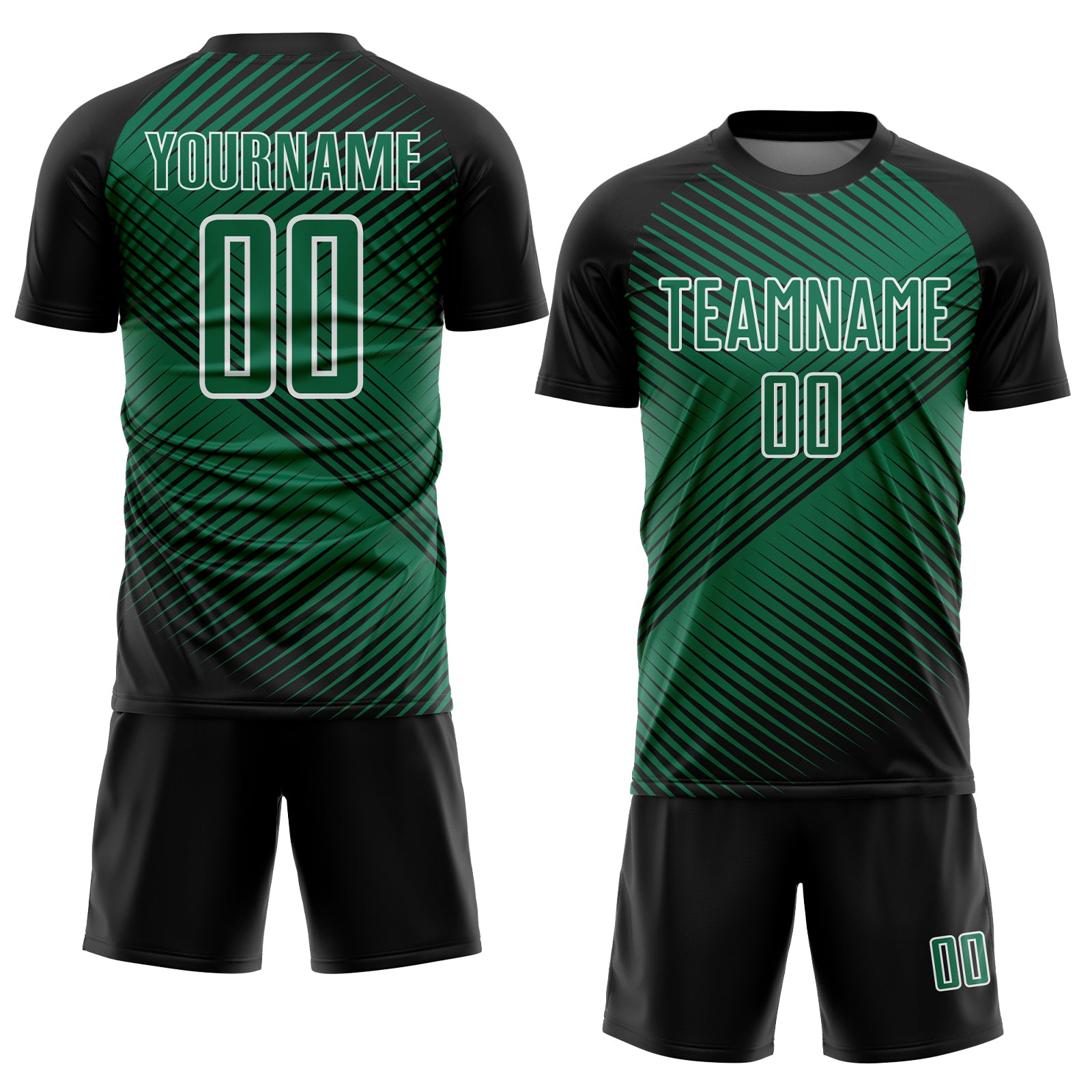 Custom Black Kelly Green-White Line Sublimation Soccer Uniform Jersey