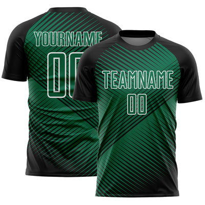 Custom Black Kelly Green-White Line Sublimation Soccer Uniform Jersey