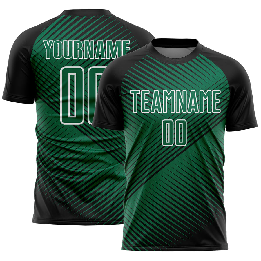 Custom Black Kelly Green-White Line Sublimation Soccer Uniform Jersey
