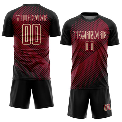 Custom Black Crimson-Cream Line Sublimation Soccer Uniform Jersey