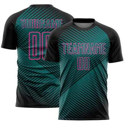 Custom Black Teal-Pink Line Sublimation Soccer Uniform Jersey