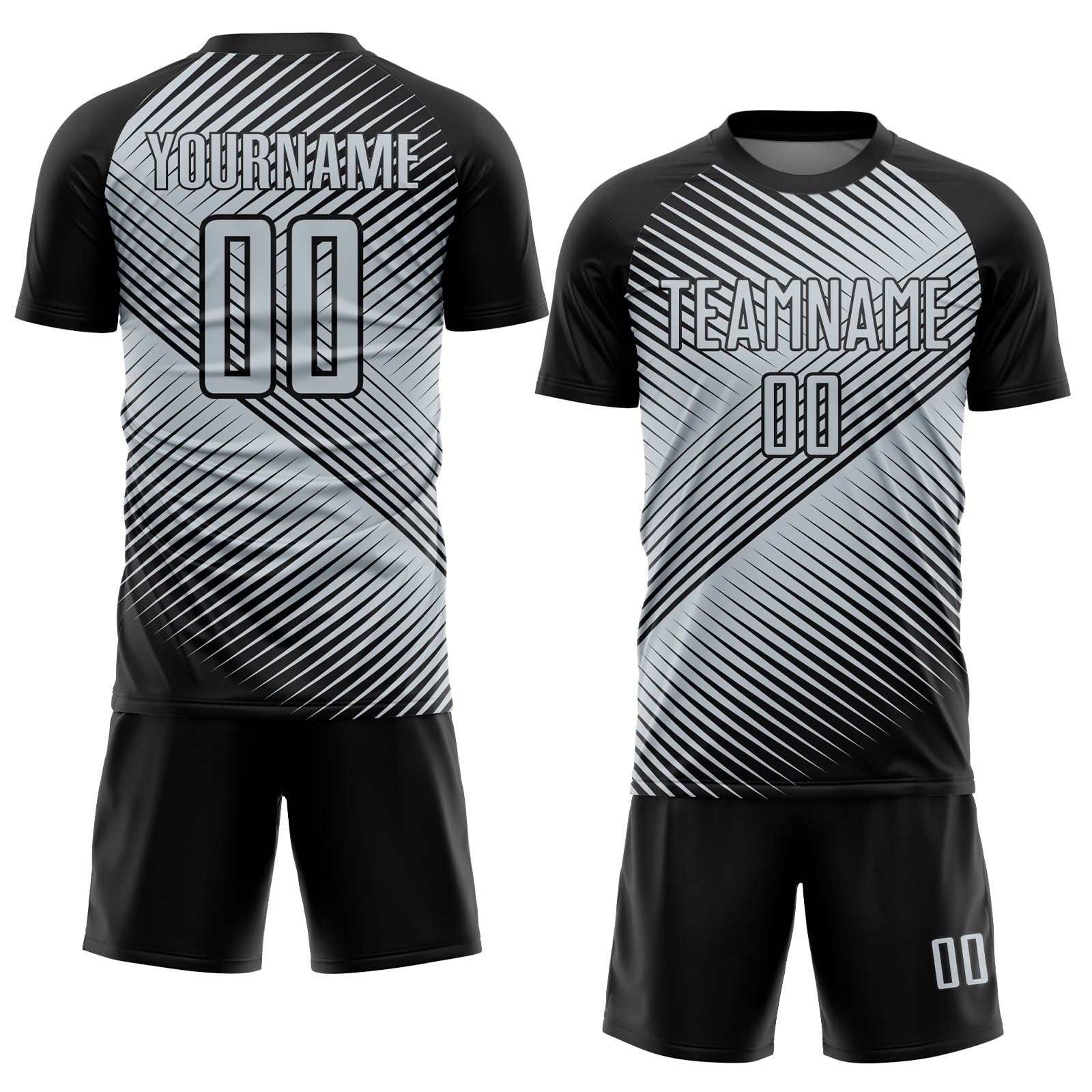Custom Black Silver Line Sublimation Soccer Uniform Jersey