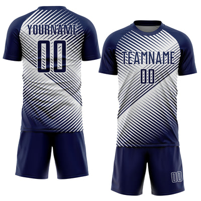 Custom Navy White Line Sublimation Soccer Uniform Jersey
