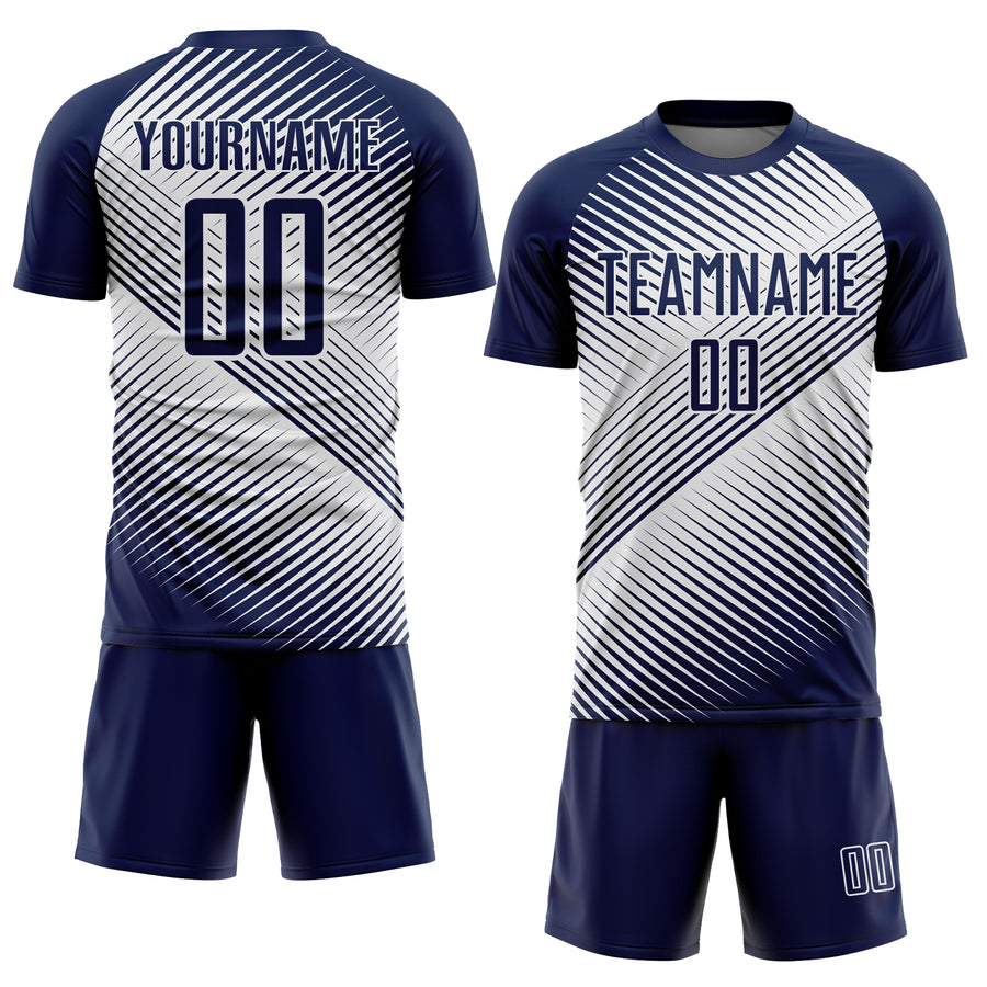 Custom Navy White Line Sublimation Soccer Uniform Jersey