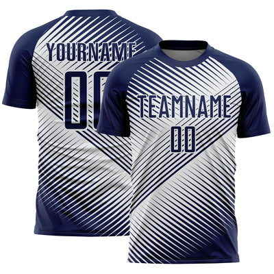 Custom Navy White Line Sublimation Soccer Uniform Jersey
