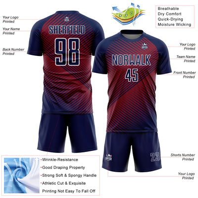 Custom Navy Crimson-White Line Sublimation Soccer Uniform Jersey
