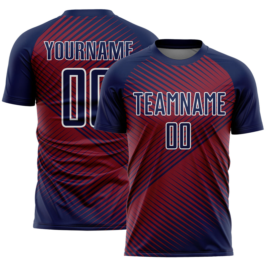 Custom Navy Crimson-White Line Sublimation Soccer Uniform Jersey