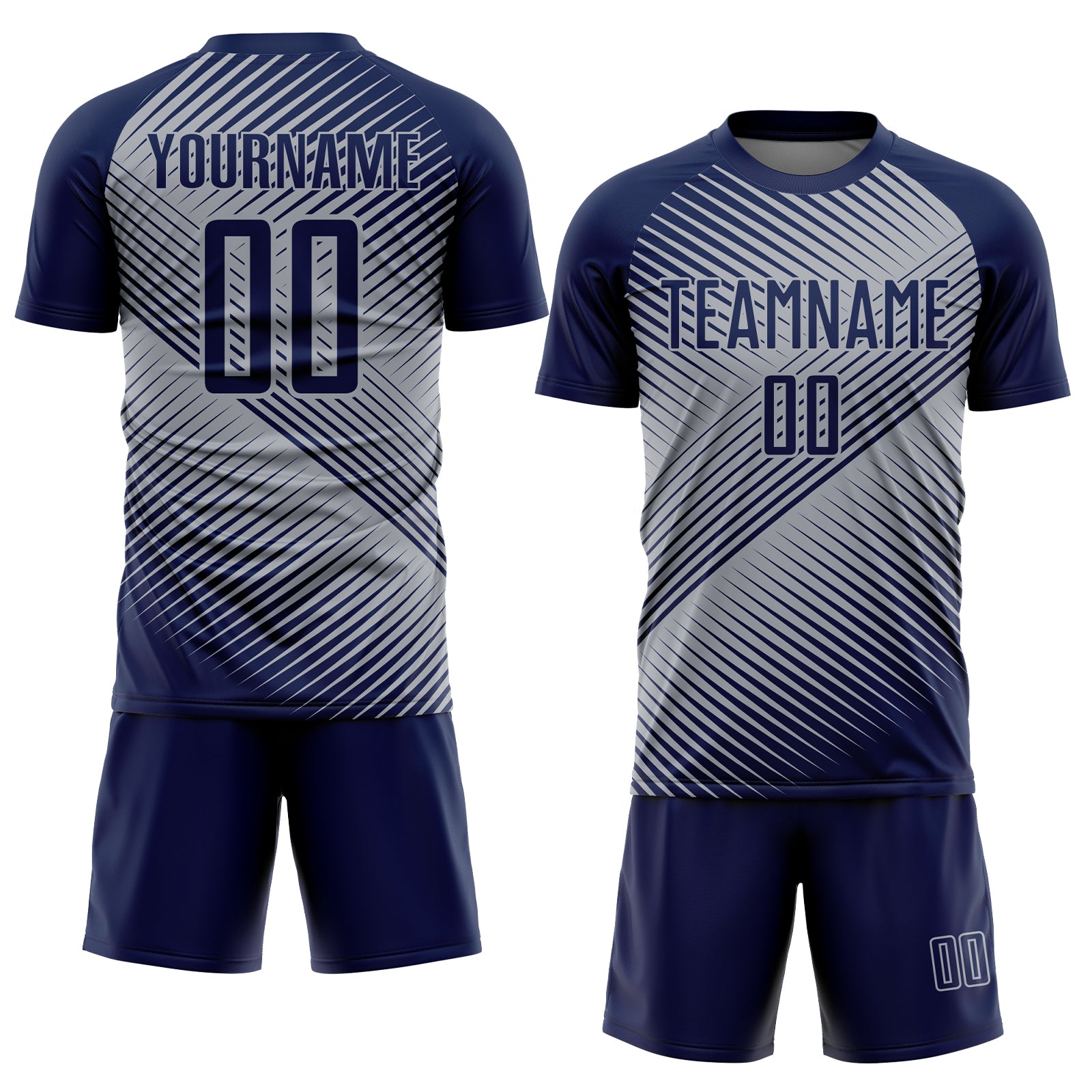 Custom Navy Gray Line Sublimation Soccer Uniform Jersey