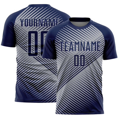Custom Navy Gray Line Sublimation Soccer Uniform Jersey