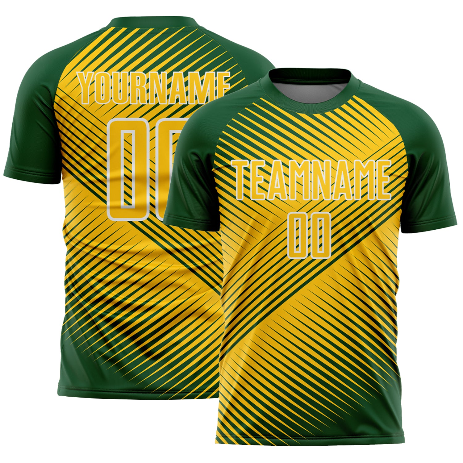 Custom Green Yellow-White Line Sublimation Soccer Uniform Jersey