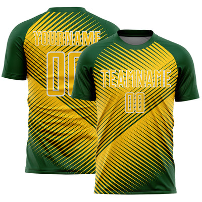 Custom Green Yellow-White Line Sublimation Soccer Uniform Jersey