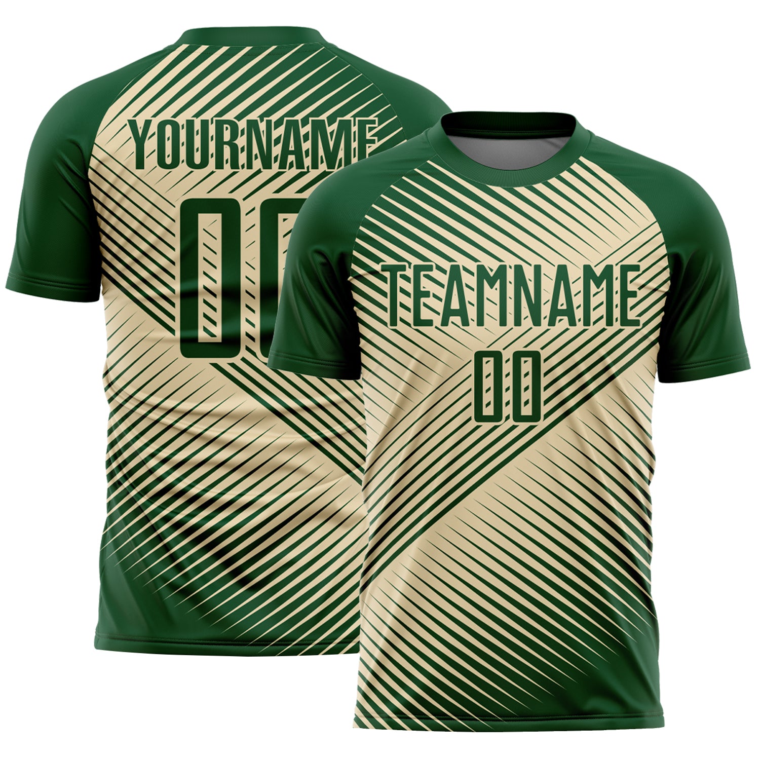 Custom Green Cream Line Sublimation Soccer Uniform Jersey