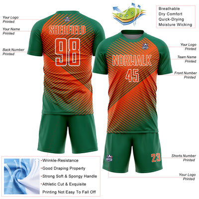Custom Kelly Green Orange-White Line Sublimation Soccer Uniform Jersey