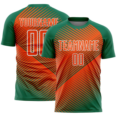 Custom Kelly Green Orange-White Line Sublimation Soccer Uniform Jersey