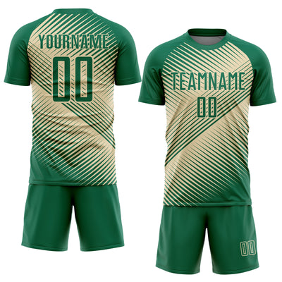 Custom Kelly Green Cream Line Sublimation Soccer Uniform Jersey