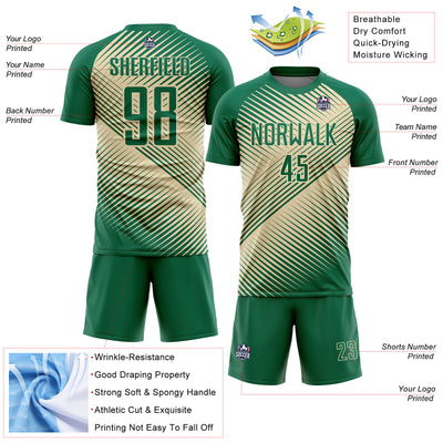 Custom Kelly Green Cream Line Sublimation Soccer Uniform Jersey