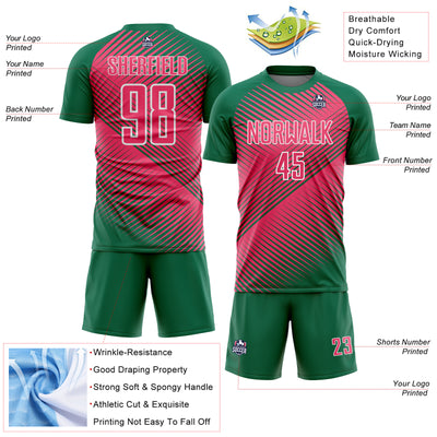 Custom Kelly Green Neon Pink-White Line Sublimation Soccer Uniform Jersey