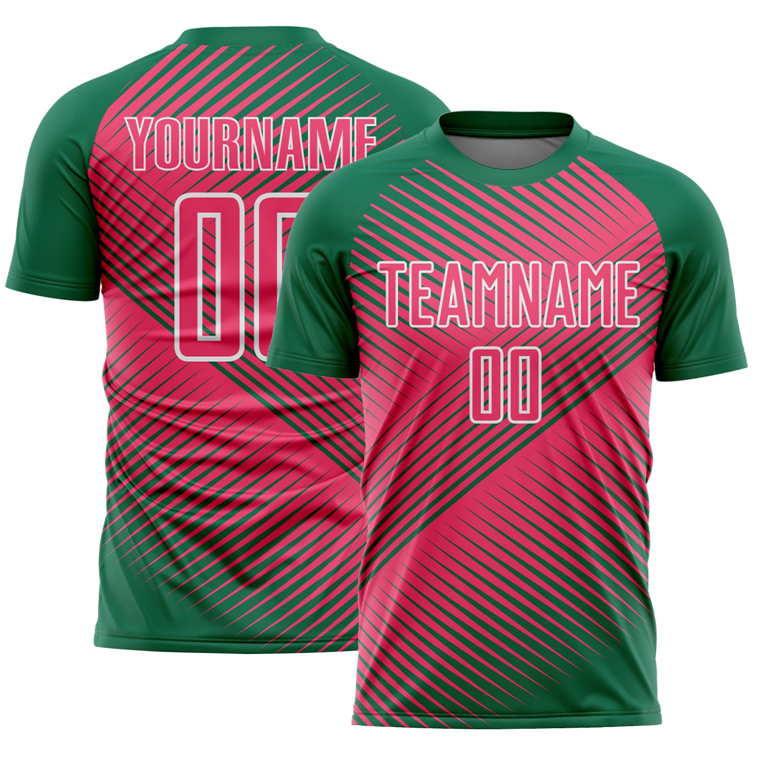 Custom Kelly Green Neon Pink-White Line Sublimation Soccer Uniform Jersey