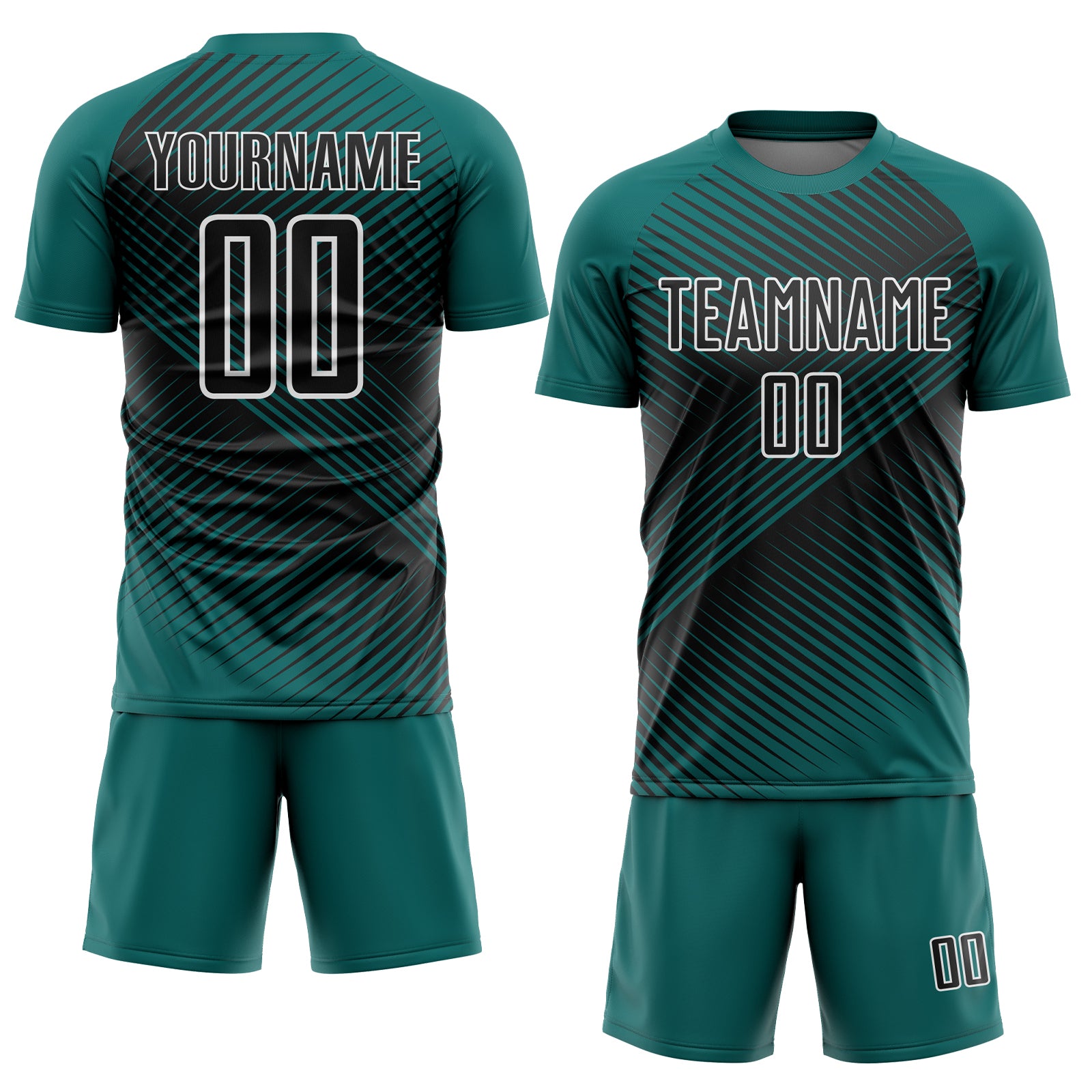 Custom Teal Black-White Line Sublimation Soccer Uniform Jersey