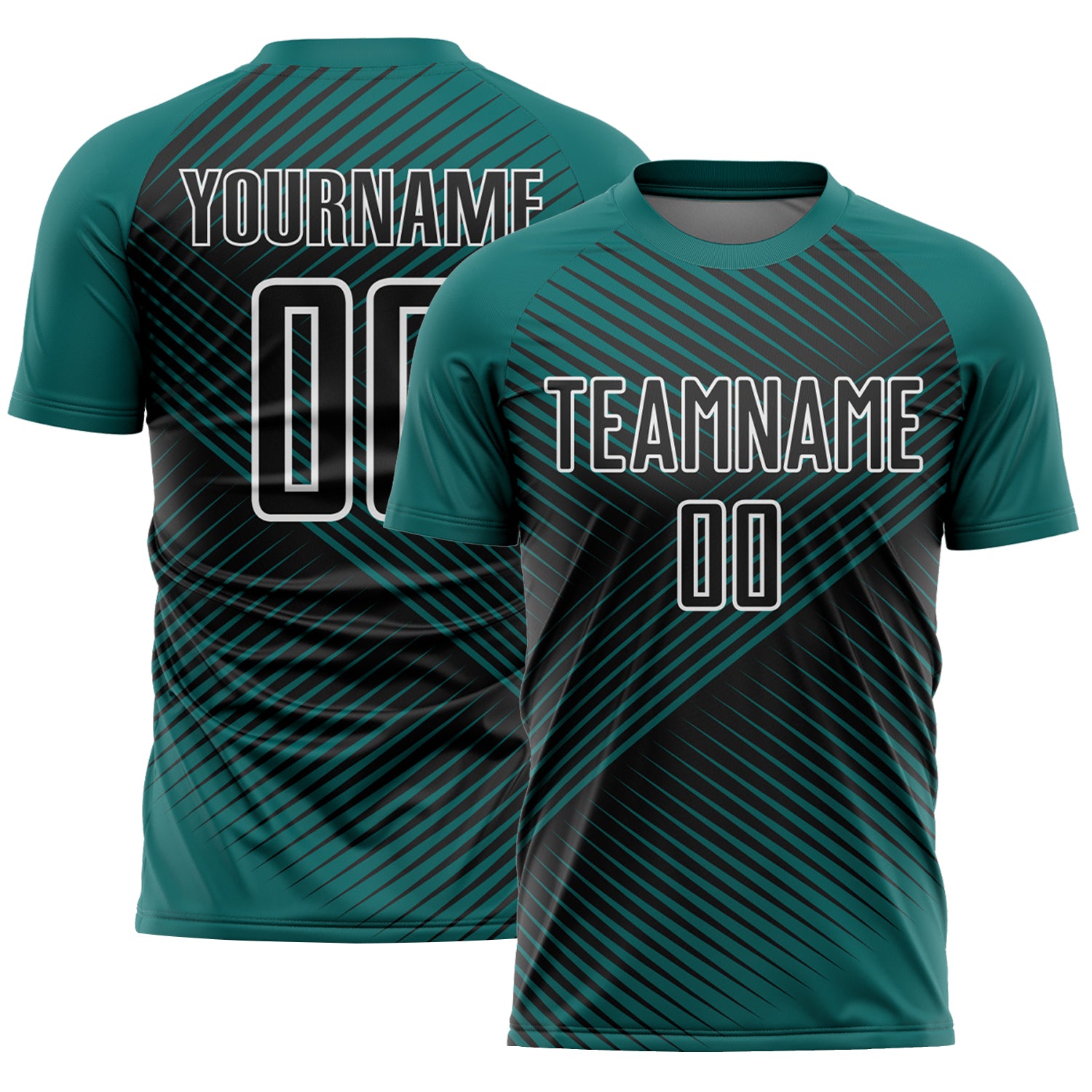 Custom Teal Black-White Line Sublimation Soccer Uniform Jersey