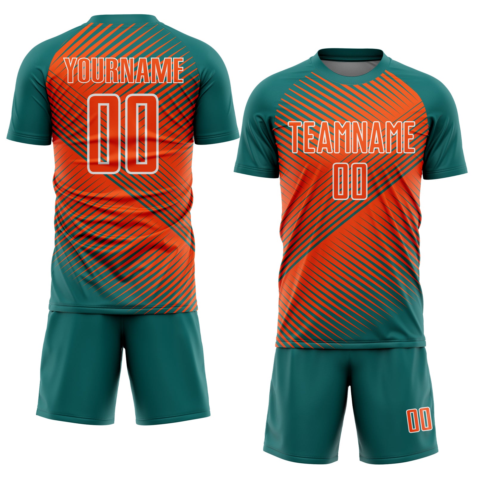 Custom Teal Orange-White Line Sublimation Soccer Uniform Jersey