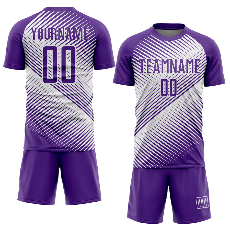 Custom Purple White Line Sublimation Soccer Uniform Jersey