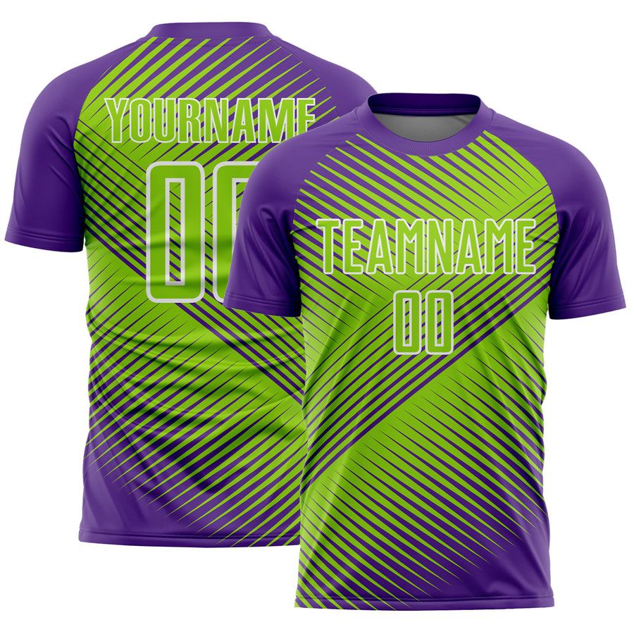 Custom Purple Neon Green-White Line Sublimation Soccer Uniform Jersey