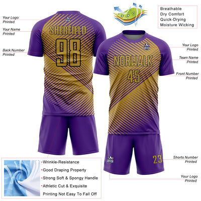 Custom Purple Old Gold-Black Line Sublimation Soccer Uniform Jersey