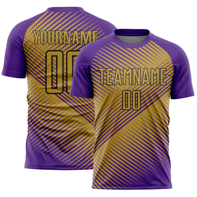 Custom Purple Old Gold-Black Line Sublimation Soccer Uniform Jersey