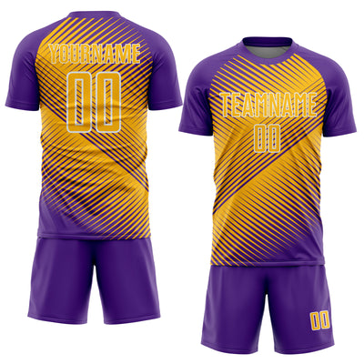 Custom Purple Gold-White Line Sublimation Soccer Uniform Jersey