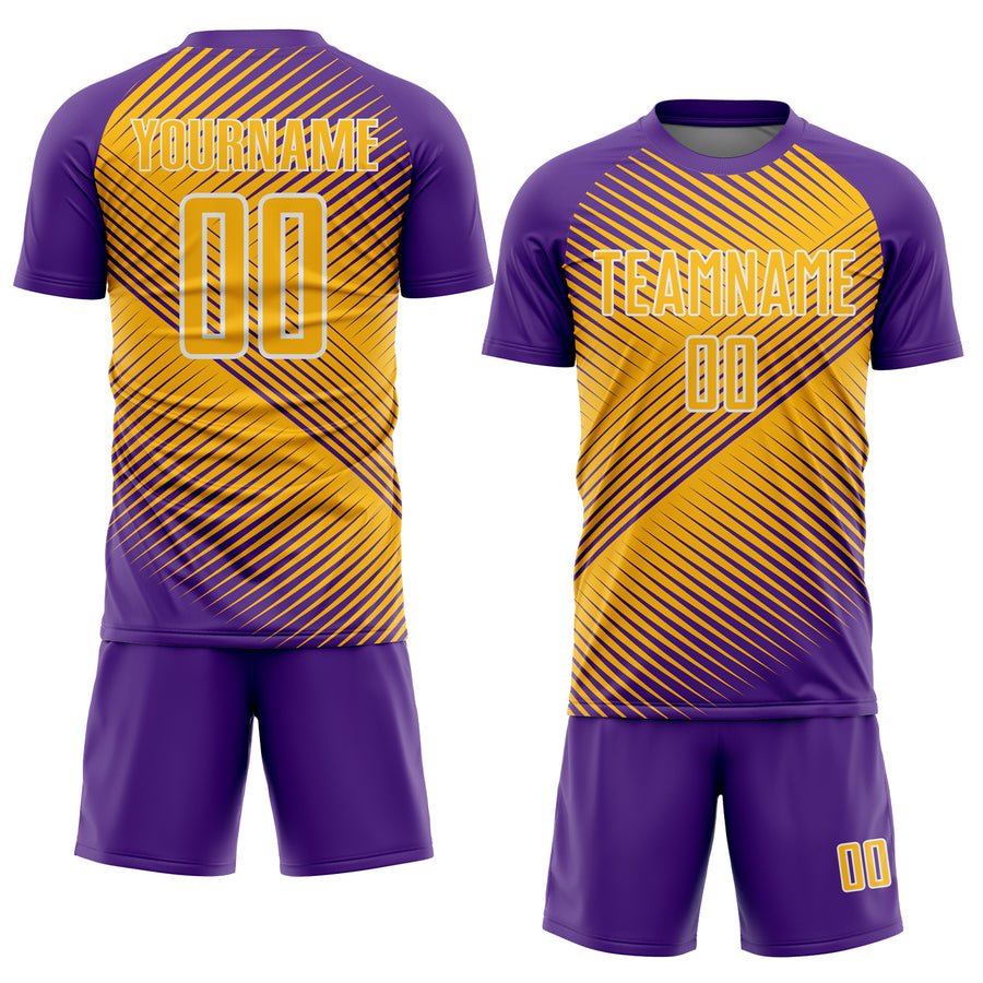 Custom Purple Gold-White Line Sublimation Soccer Uniform Jersey
