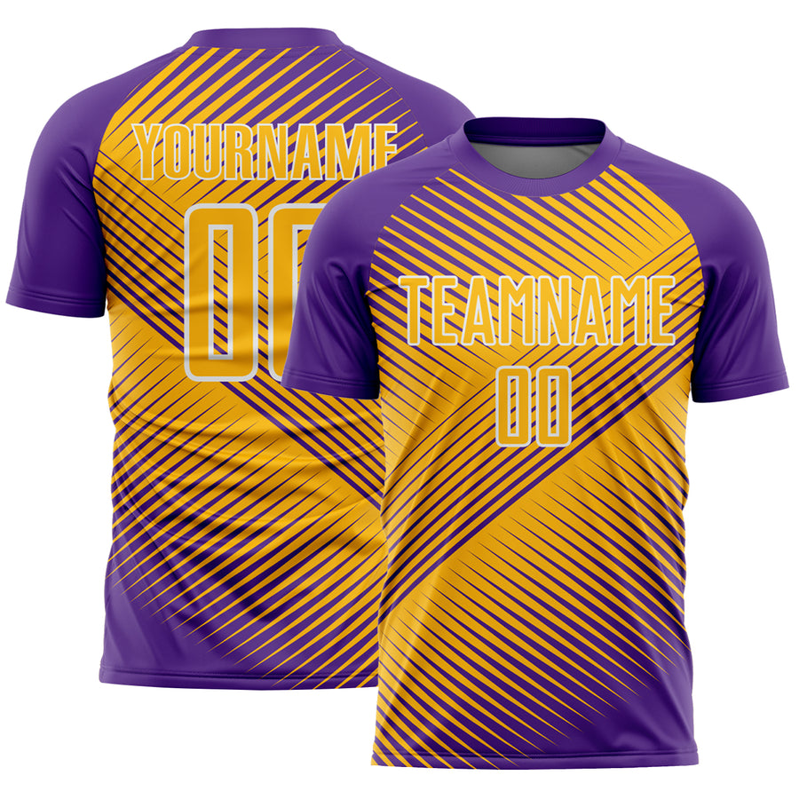 Custom Purple Gold-White Line Sublimation Soccer Uniform Jersey