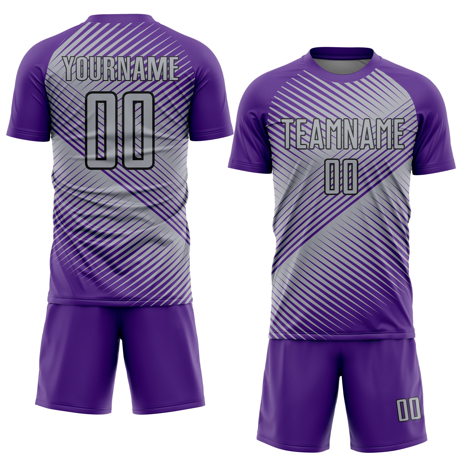 Custom Purple Gray-Black Line Sublimation Soccer Uniform Jersey