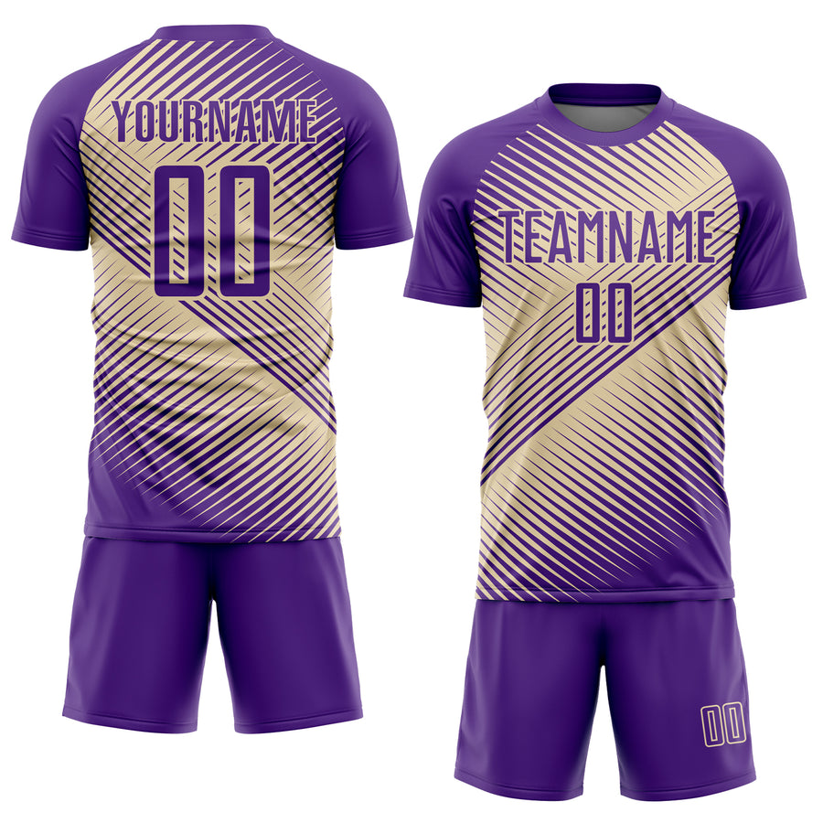 Custom Purple Cream Line Sublimation Soccer Uniform Jersey