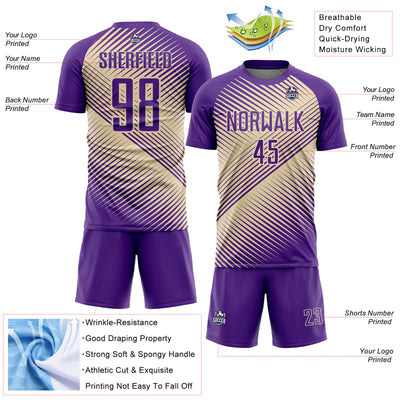 Custom Purple Cream Line Sublimation Soccer Uniform Jersey
