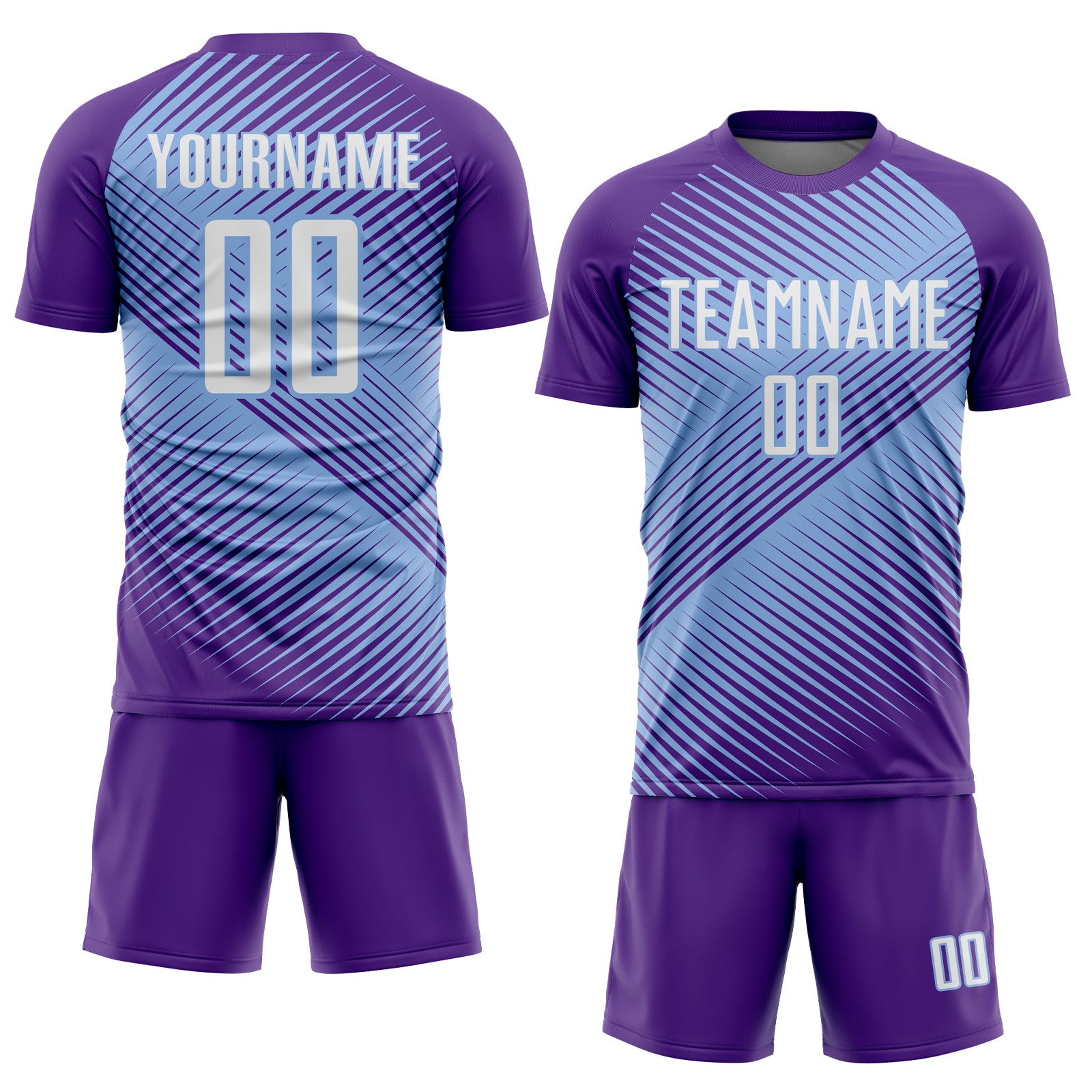Custom Purple White-Light Blue Line Sublimation Soccer Uniform Jersey