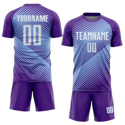 Custom Purple White-Light Blue Line Sublimation Soccer Uniform Jersey