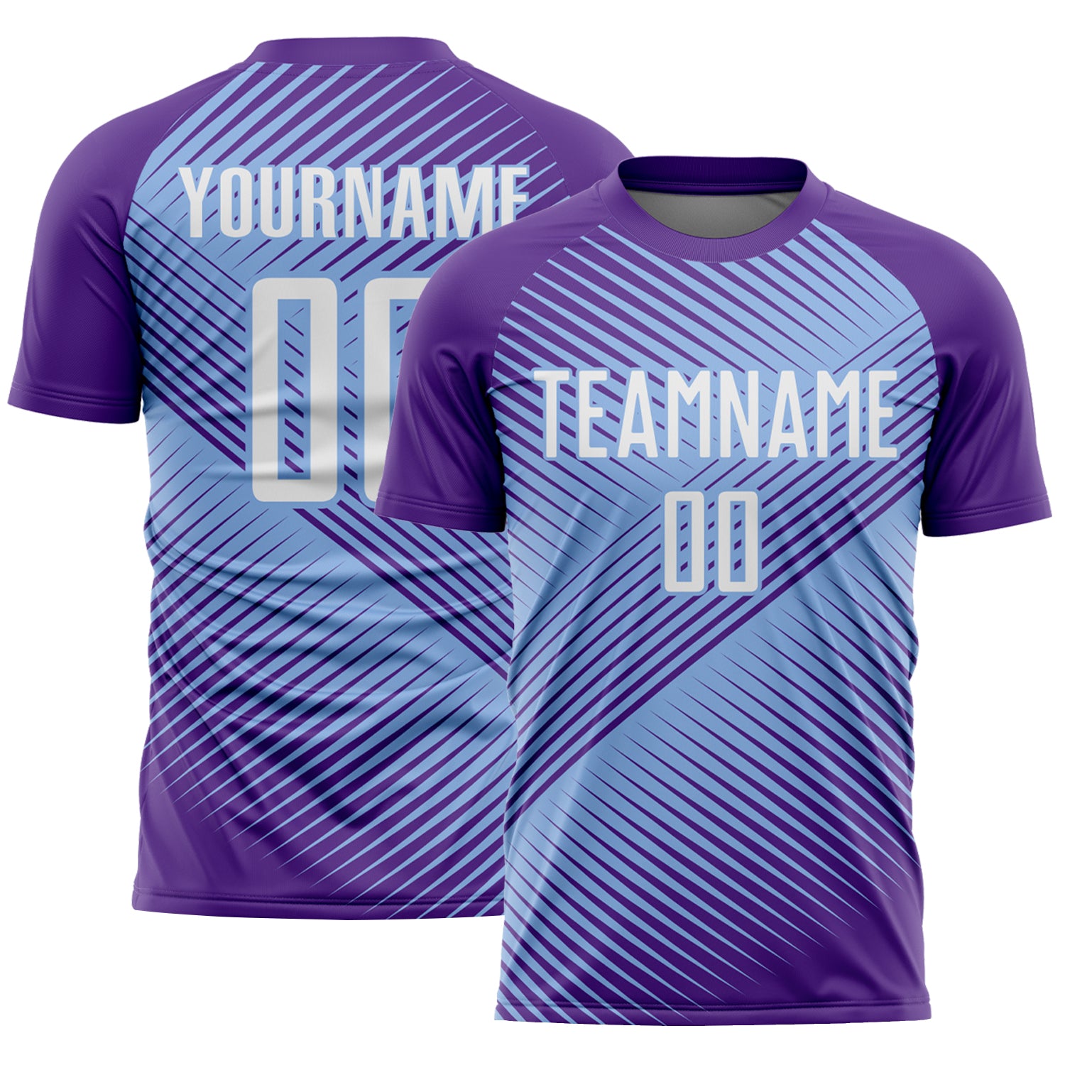 Custom Purple White-Light Blue Line Sublimation Soccer Uniform Jersey