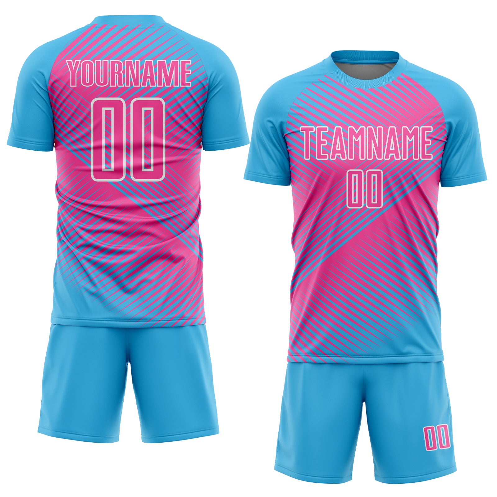 Custom Sky Blue Pink-White Line Sublimation Soccer Uniform Jersey