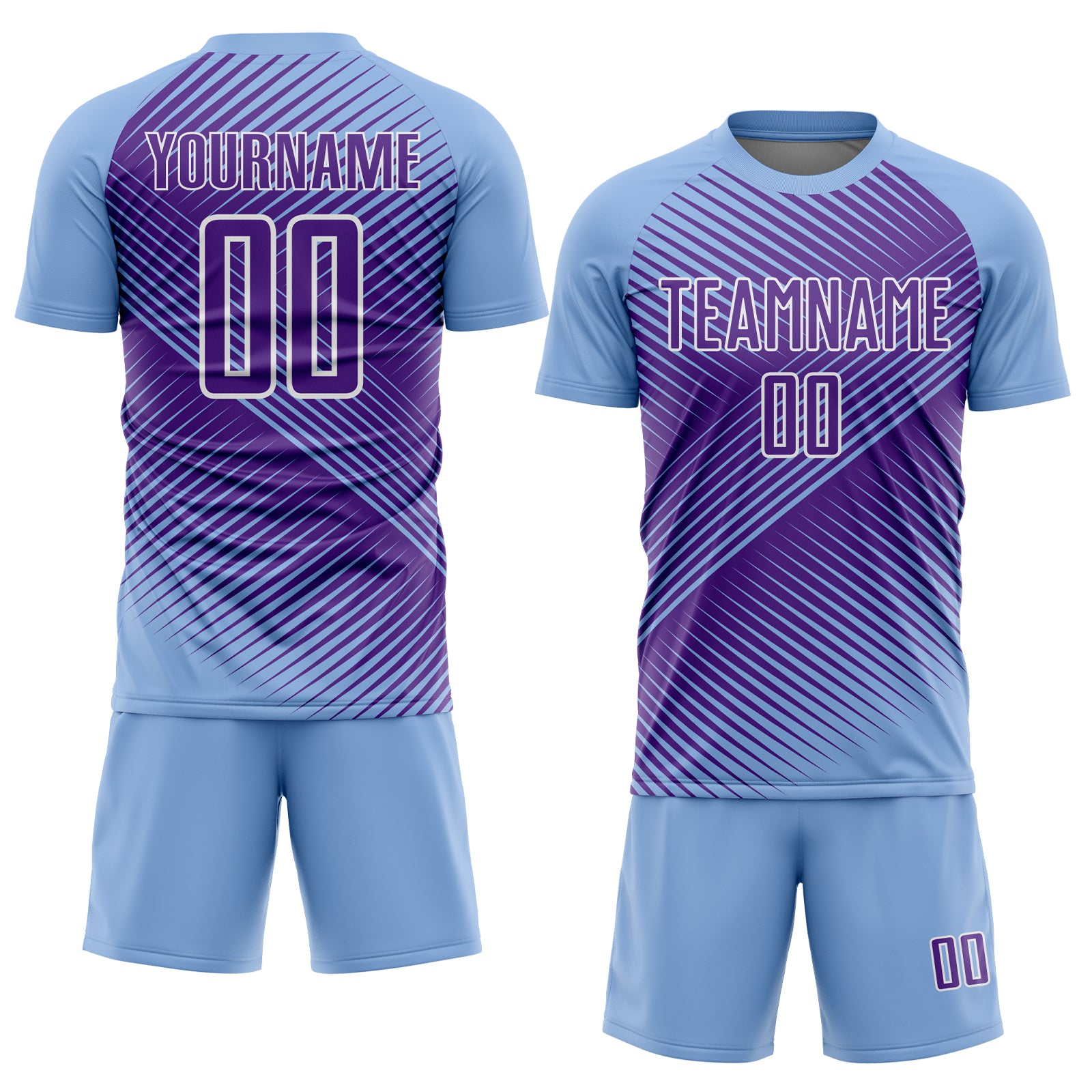 Custom Light Blue Purple-White Line Sublimation Soccer Uniform Jersey